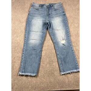 LOFT The Straight Crop Jeans Womens 12 Raw Hem High Rise Distressed Denim